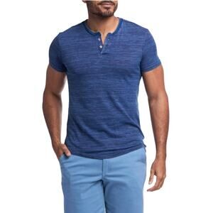 Micros Goodboy Men's Knit Short-Sleeve Henley Crew W/ Stripe Indigo Small
